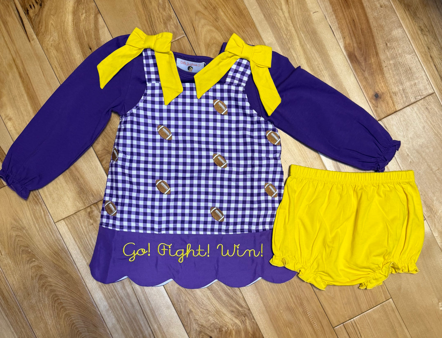 RTS PURPLE AND YELLOW EMBROIDERED FOOTBALL DIAPER SET