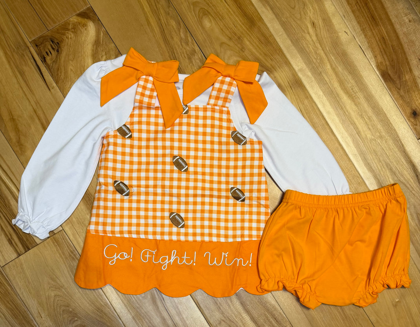RTS ORANGE AND WHITE EMBROIDERED FOOTBALL DIAPER SET