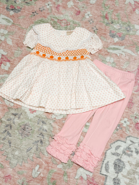 RTS PINK & ORANGE PUMPKIN HANDSMOCK LEGGING SET