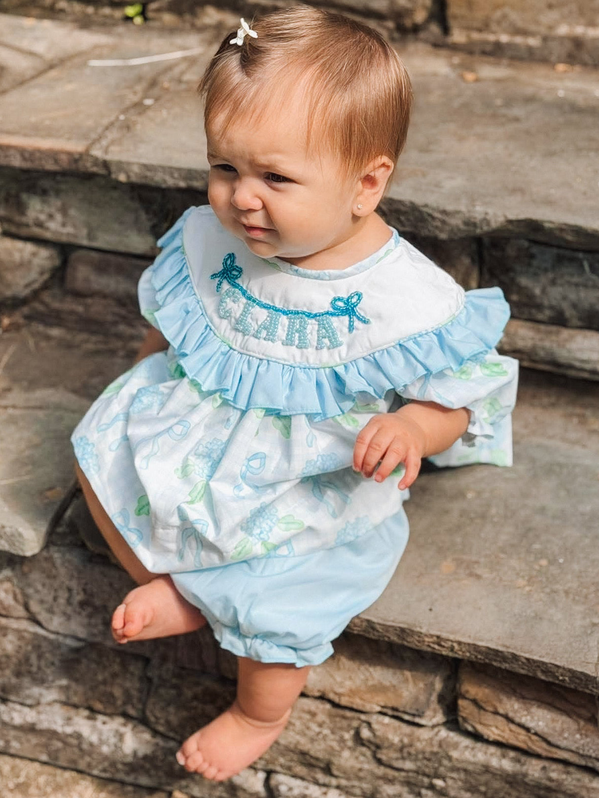 RTS HAND BEADED HYDRANGEA DIAPER SET “ DARLING”