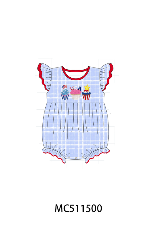 ETA May PO75 Blue plaid Patriotic cupcaker embroidery collection
