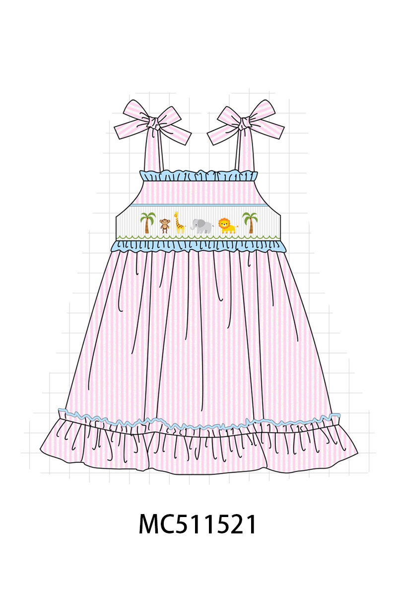 ETA May PO75 Pink stripe animal machine smocked collection