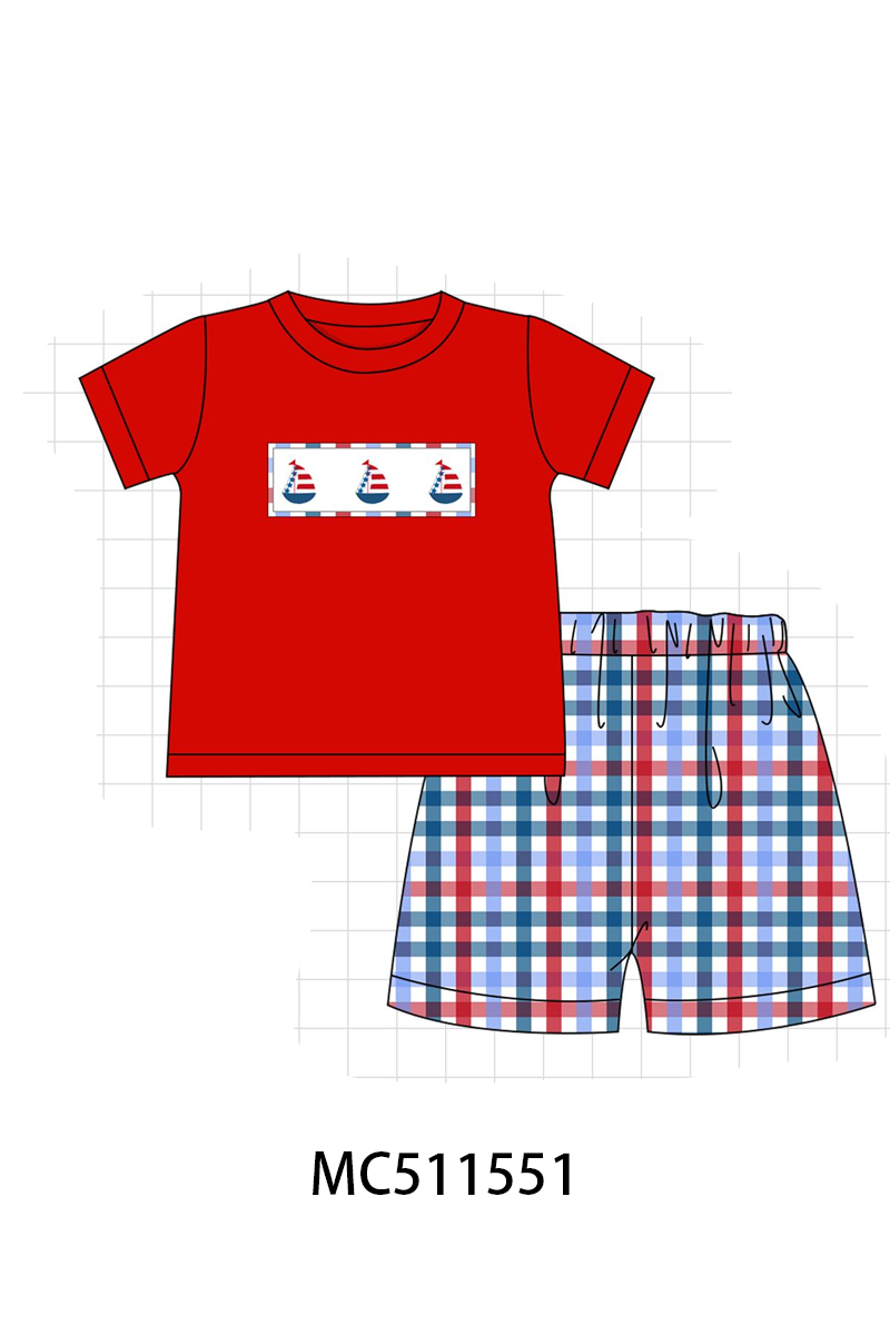 ETA May PO75 Red Patriotic sailboat embroidery gingham collection