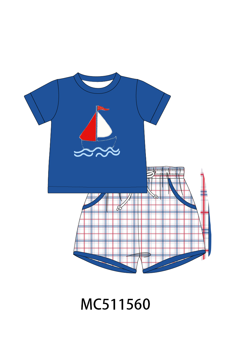 ETA May PO75 Blue sailboat applique plaid collection
