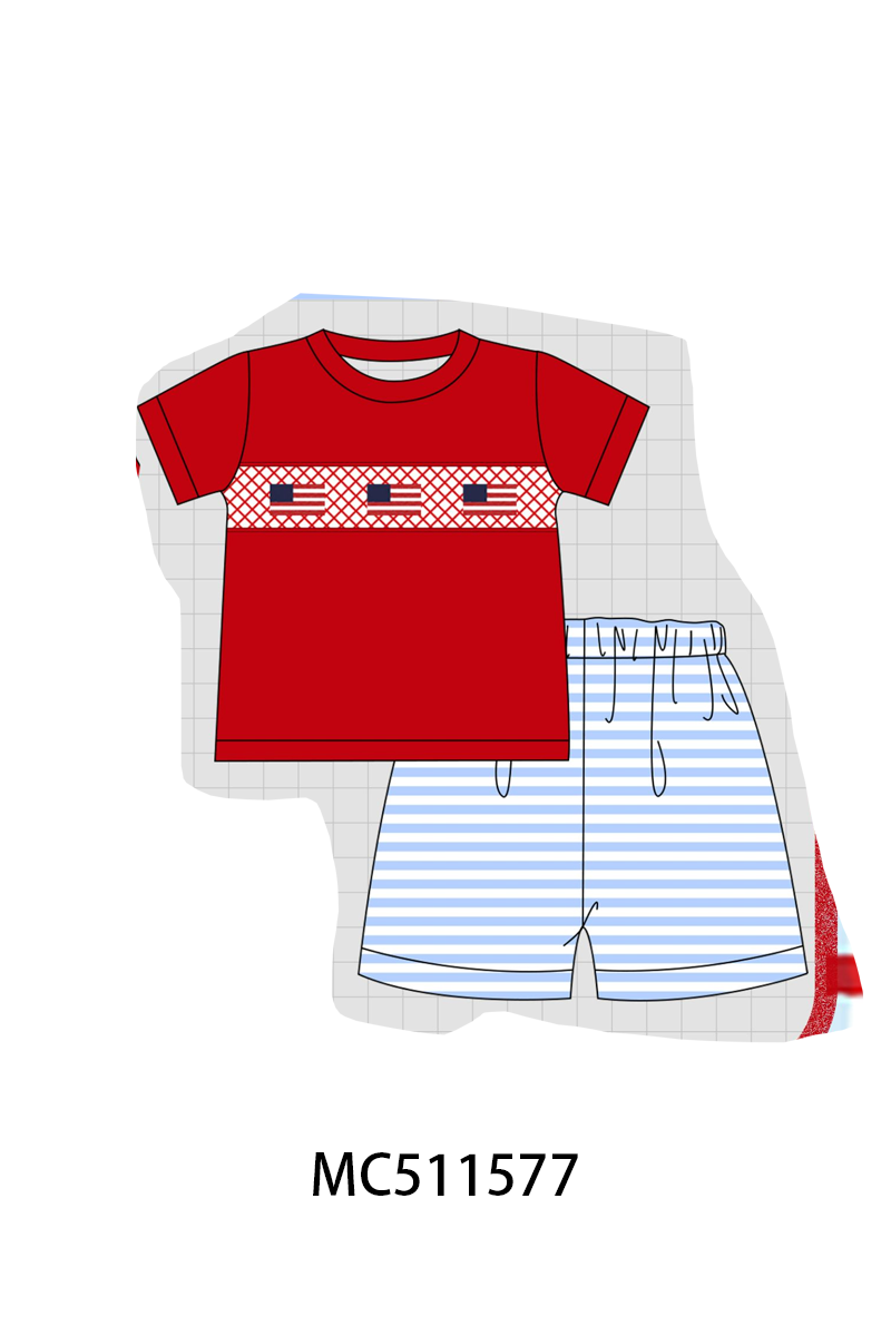 ETA May PO75 Blue stripe Patriotic flag smocked collection