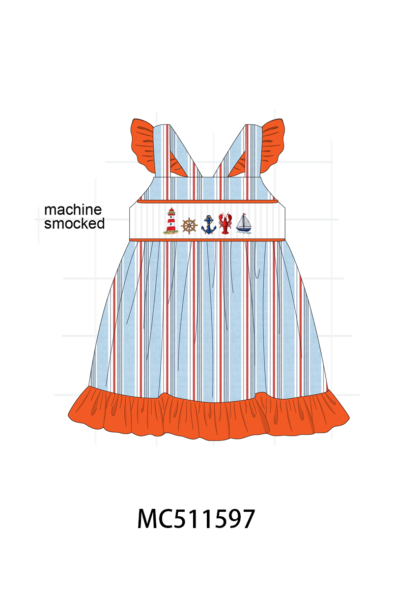 ETA May PO75 Orange sailboat lobster machine smocked stripe collection
