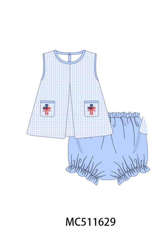 ETA May PO75 Blue Patriotic flag cross machine smocked collection