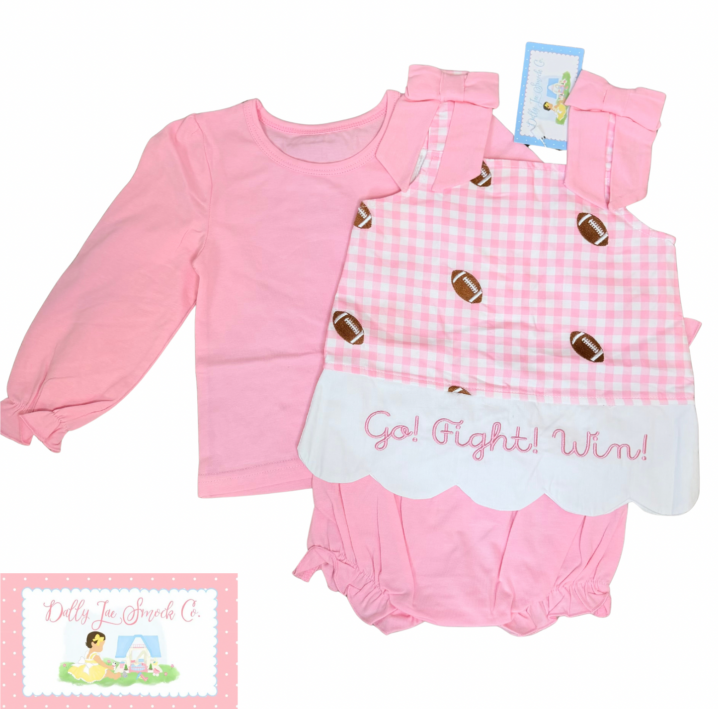 RTS PINK AND WHITE EMBROIDERED FOOTBALL DIAPER SET