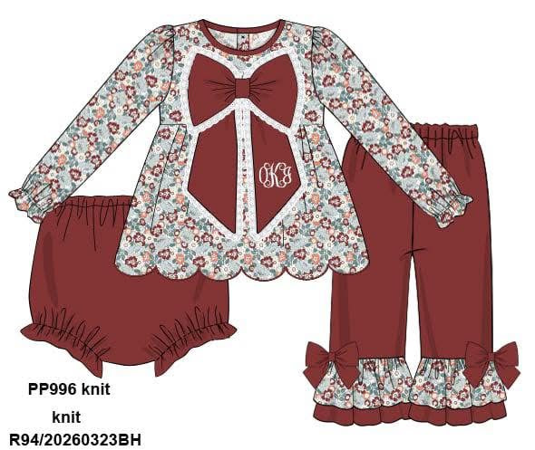 RTS FLORAL BIG BOW 3PC SET DIAPER COVER AND PANTS