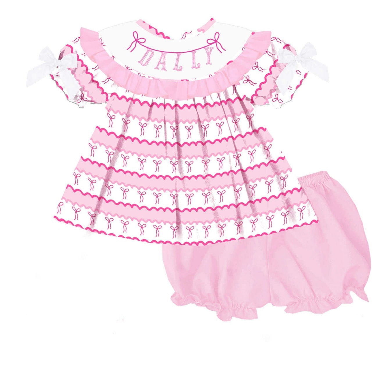 TICKLED PINK HAND BEADED CUSTOM NAME SMOCK ( ETA MARCH 2026)