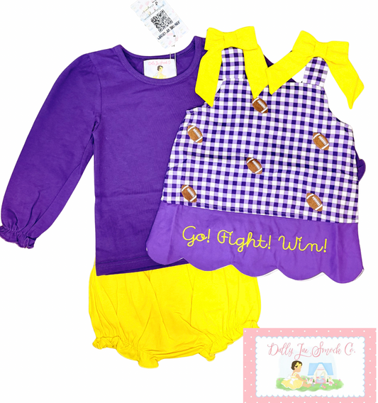 RTS PURPLE AND YELLOW EMBROIDERED FOOTBALL DIAPER SET