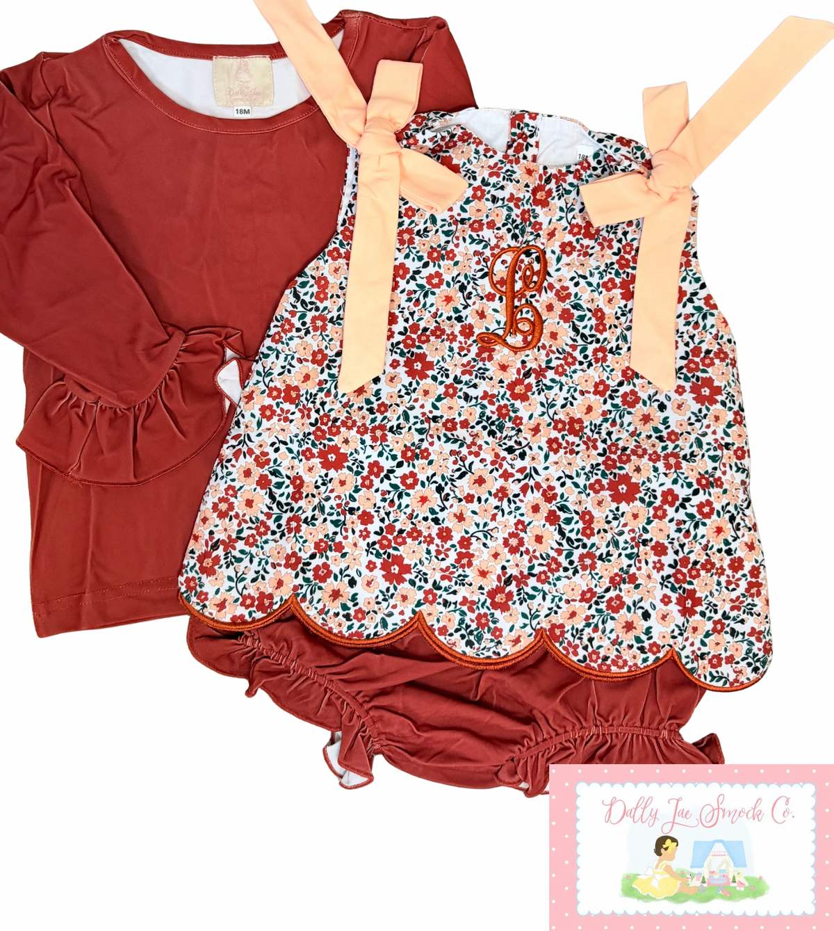 RTS FLORAL MONOGRAM SET WITH UNDERSHIRT/DIAPER SET