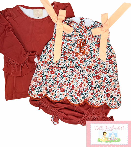 RTS FLORAL MONOGRAM SET WITH UNDERSHIRT/DIAPER SET