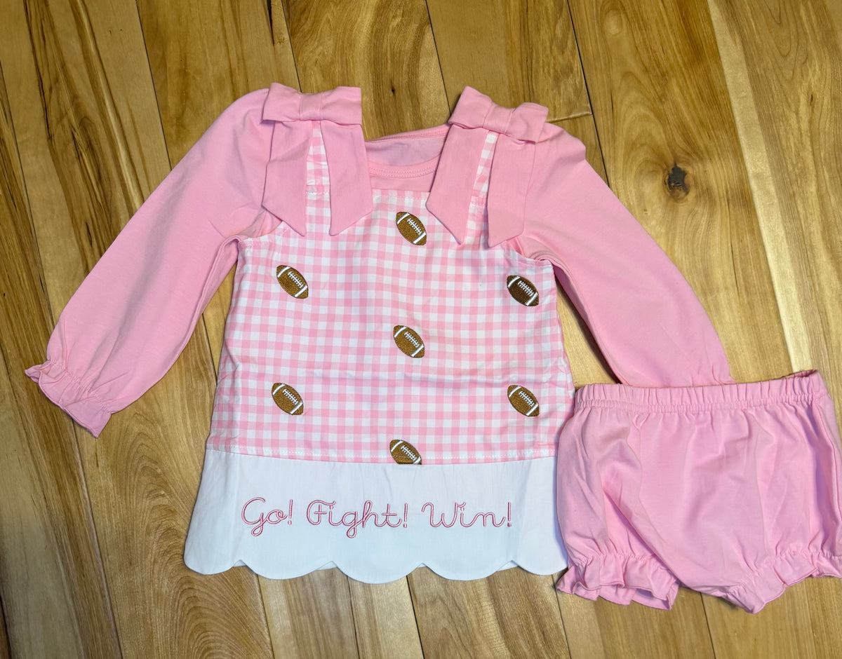 RTS PINK AND WHITE EMBROIDERED FOOTBALL DIAPER SET