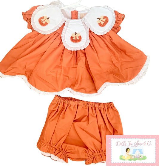 RTS PUMPKIN FRENCH KNOT DIAPER SET