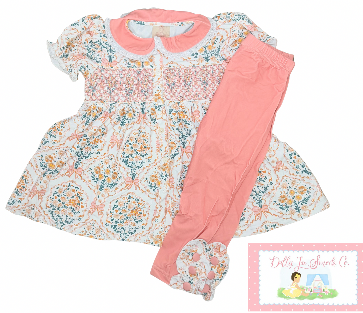 RTS PEARLS FLORAL HANDSMOCK LEGGING SET