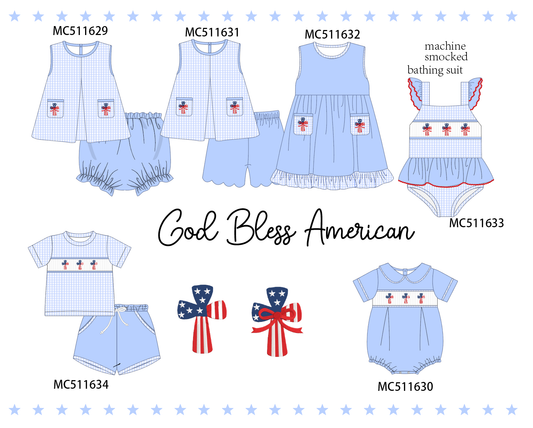 ETA May PO75 Blue Patriotic flag cross machine smocked collection