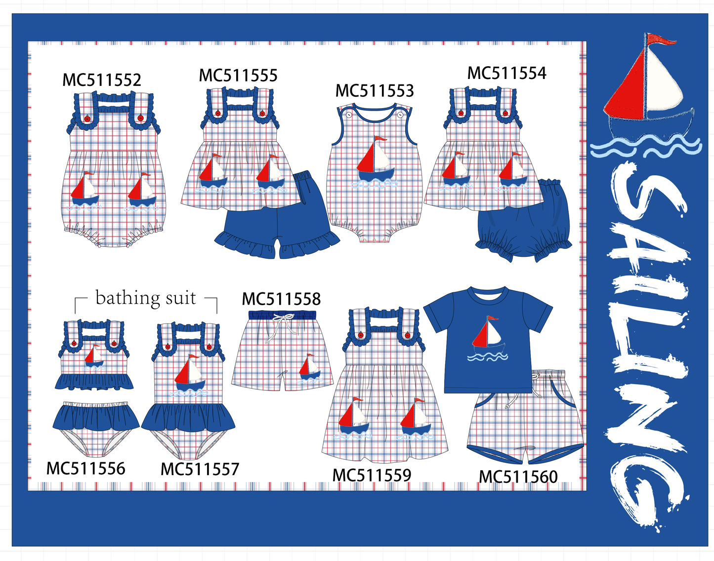 ETA May PO75 Blue sailboat applique plaid collection