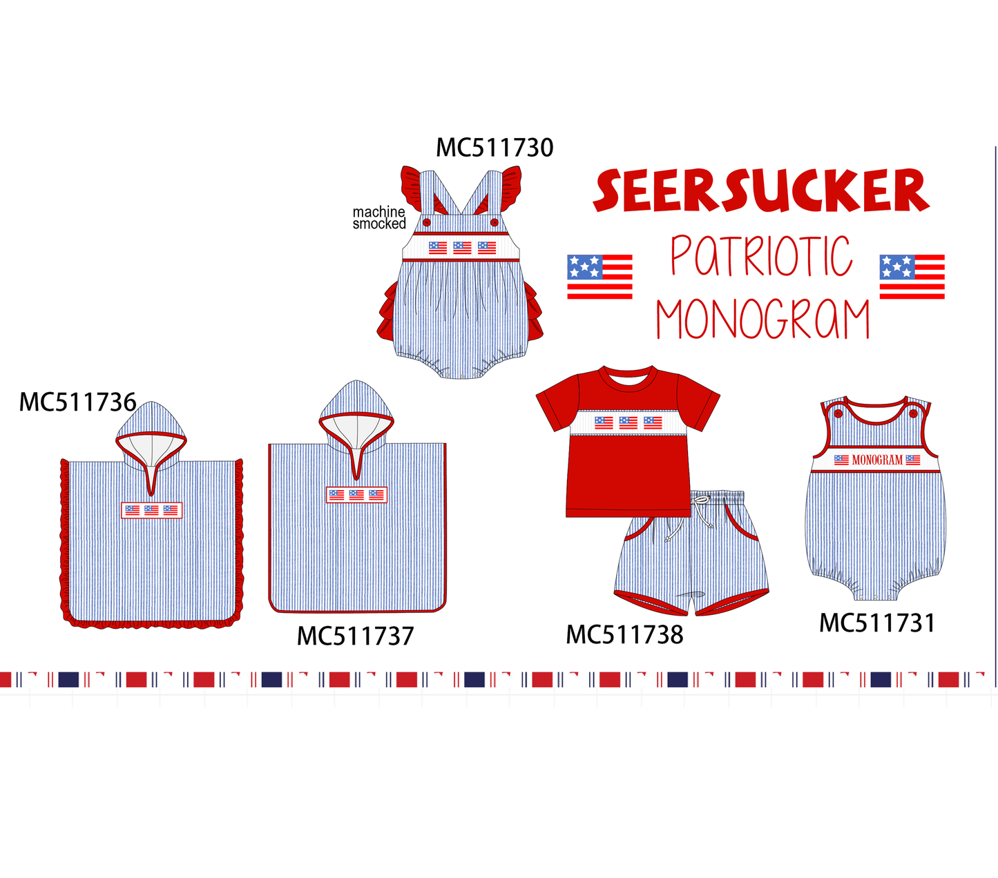 ETA May PO75 Blue seersucker Patriotic flag machine smocked collection 2
