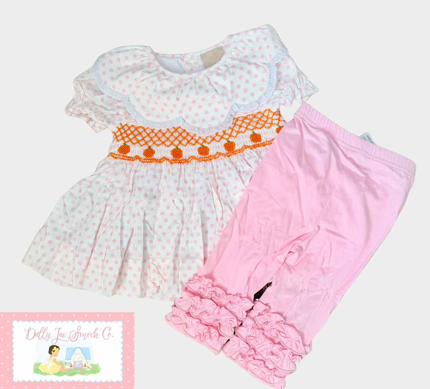 RTS PINK & ORANGE PUMPKIN HANDSMOCK LEGGING SET