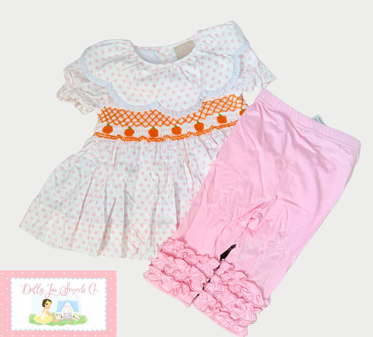 RTS PINK & ORANGE PUMPKIN HANDSMOCK LEGGING SET