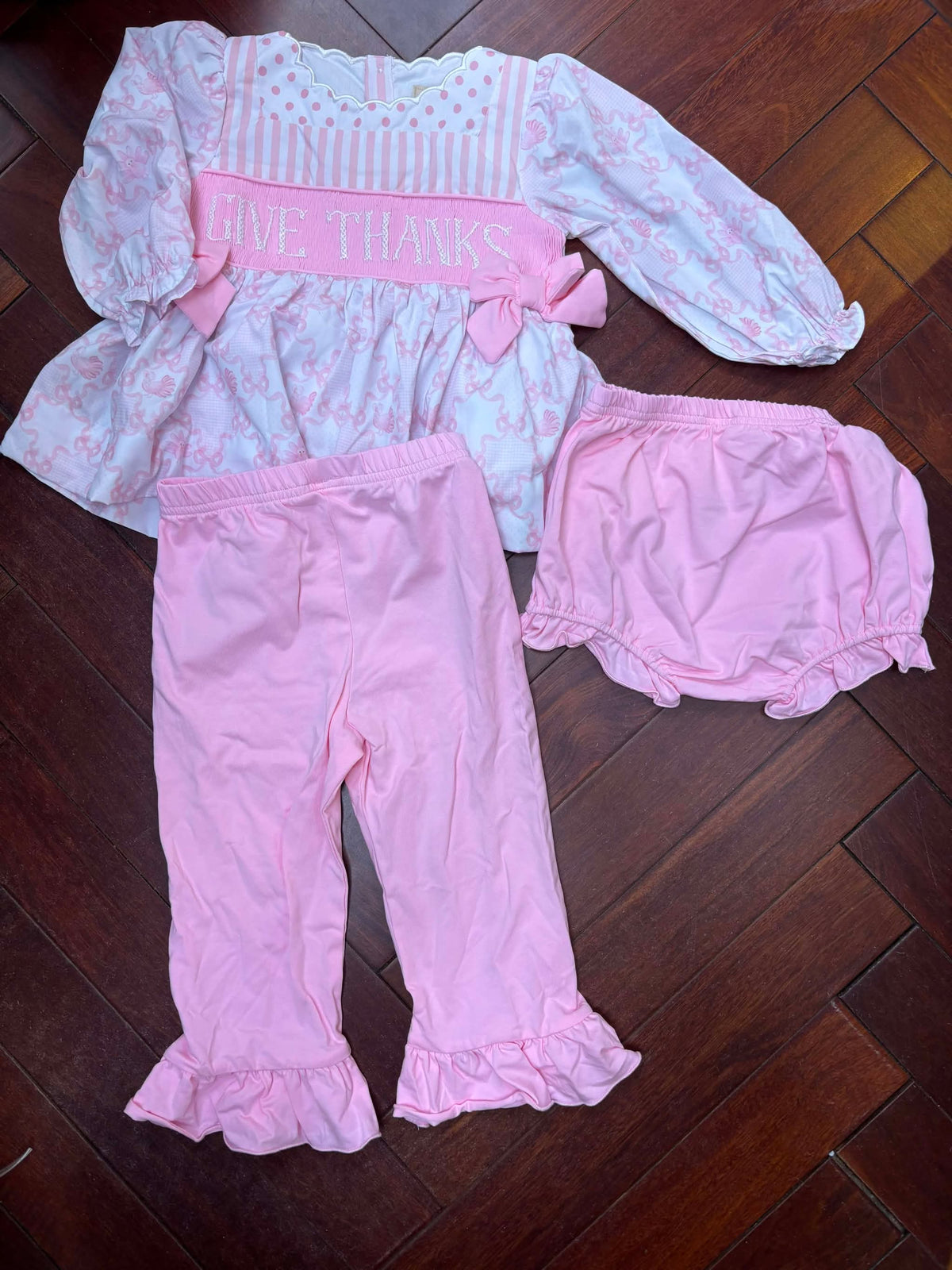 RTS THANKFUL PINK TURKEY 3 PC SET HANDSMOCKED