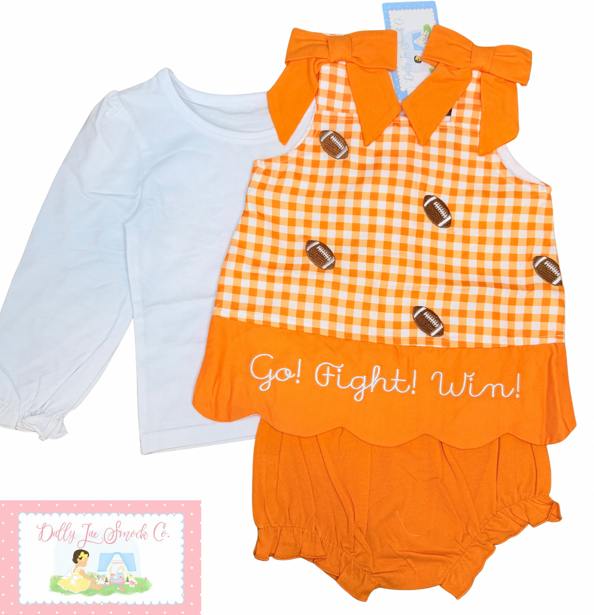 RTS ORANGE AND WHITE EMBROIDERED FOOTBALL DIAPER SET