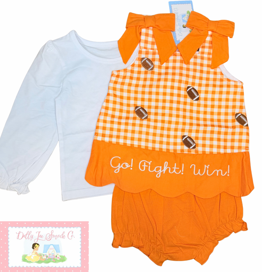 RTS ORANGE AND WHITE EMBROIDERED FOOTBALL DIAPER SET