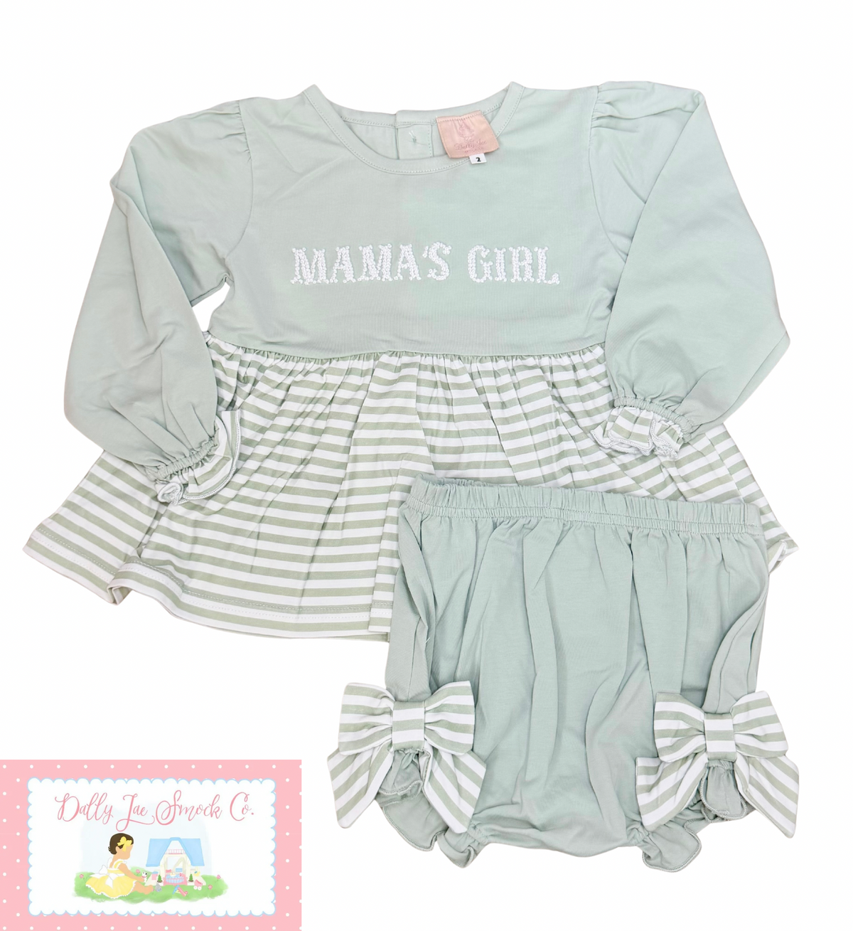 RTS SAGE GREEN STRIPE FRENCH KNOT DIAPER SET