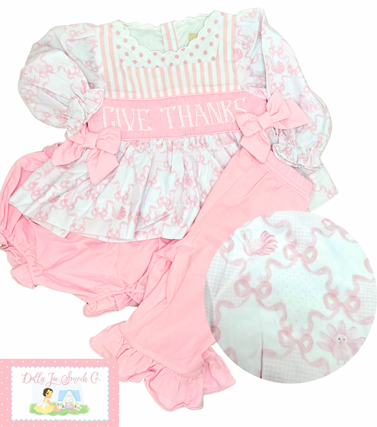 RTS THANKFUL PINK TURKEY 3 PC SET HANDSMOCKED