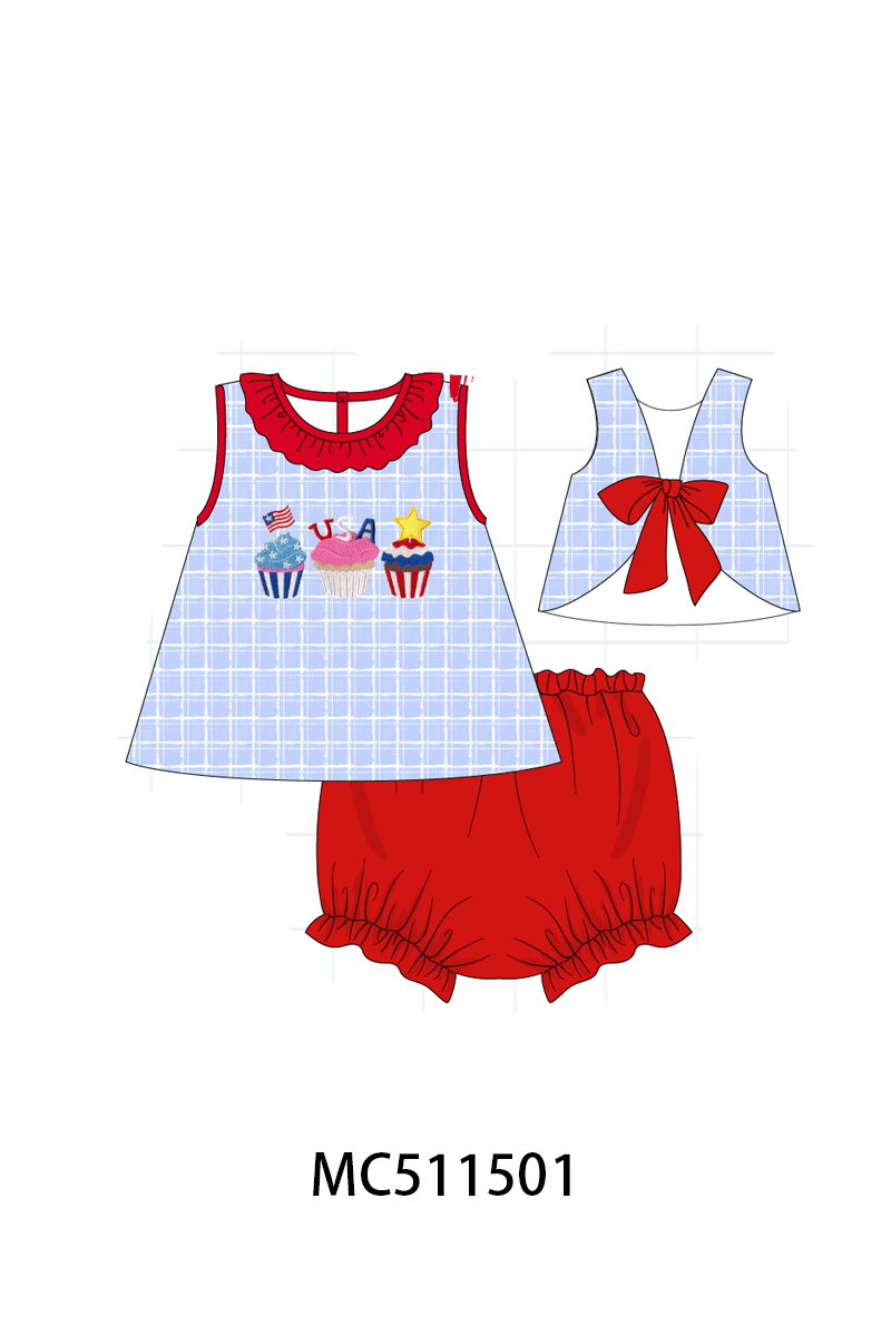ETA May PO75 Blue plaid Patriotic cupcaker embroidery collection