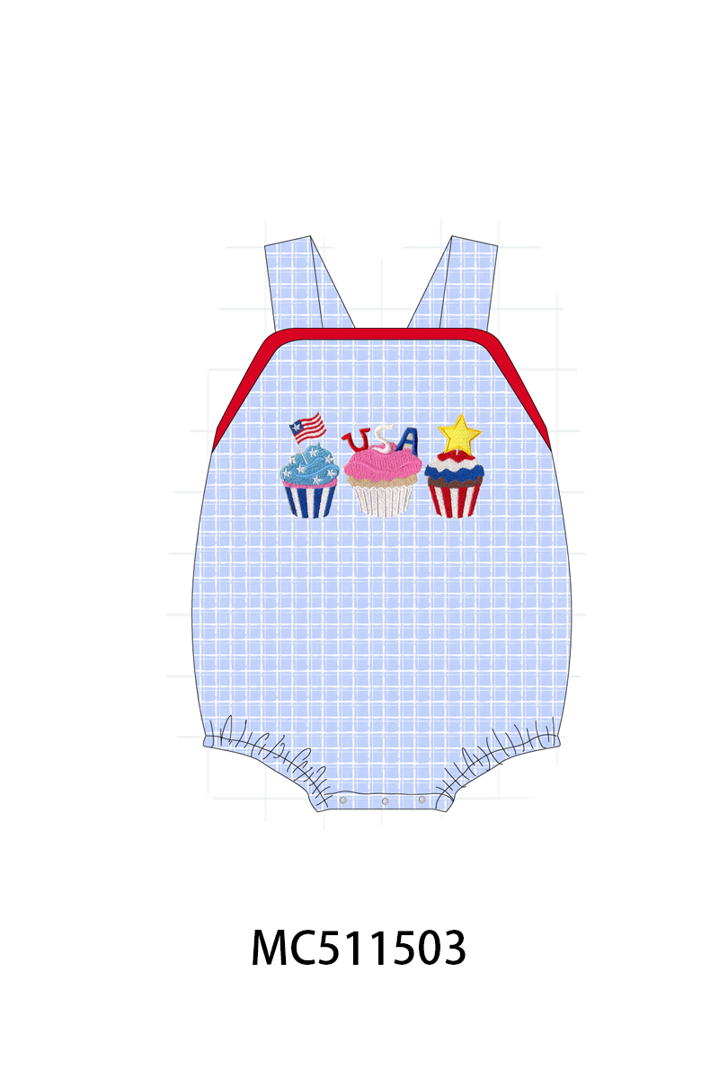 ETA May PO75 Blue plaid Patriotic cupcaker embroidery collection