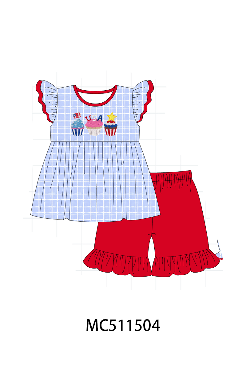 ETA May PO75 Blue plaid Patriotic cupcaker embroidery collection