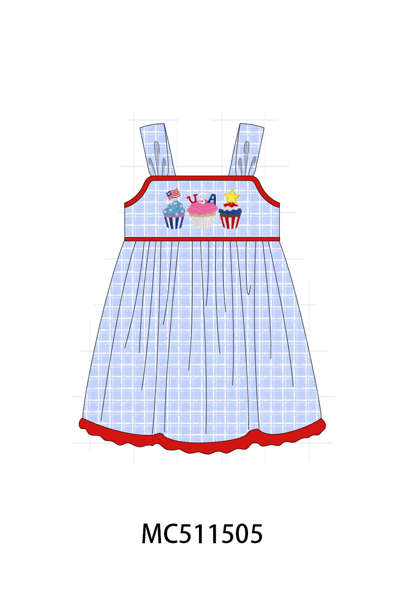ETA May PO75 Blue plaid Patriotic cupcaker embroidery collection