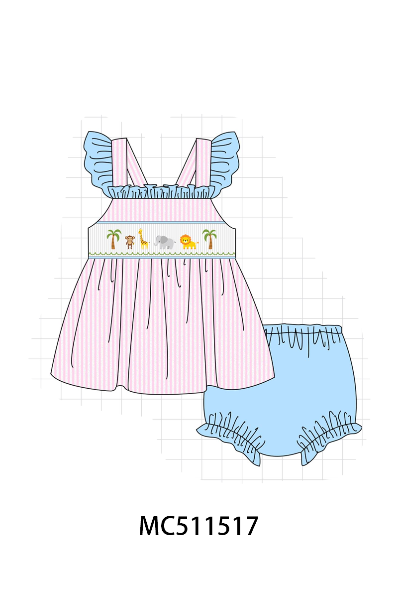 ETA May PO75 Pink stripe animal machine smocked collection