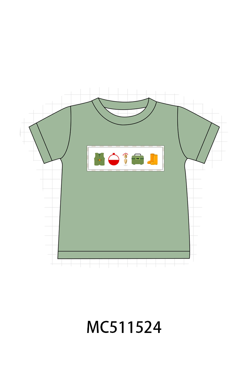 ETA May PO75 Green fishing embroidery gingham collection