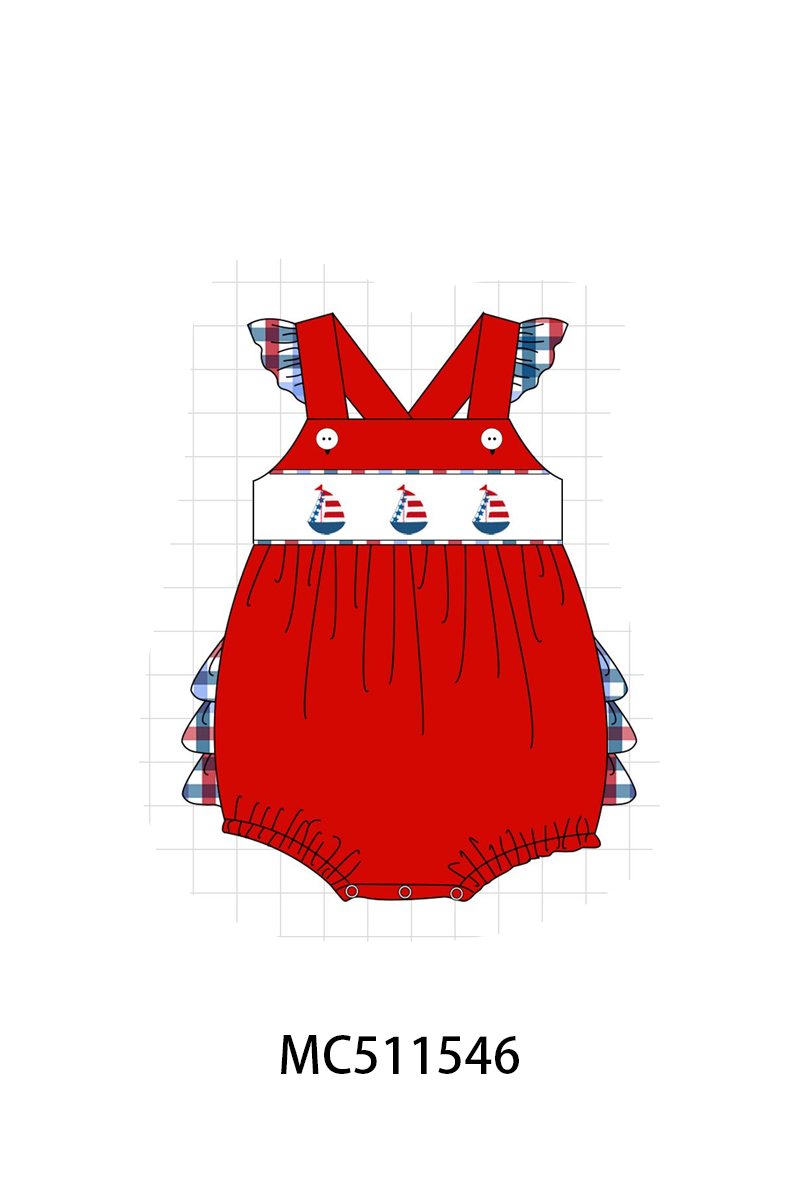 ETA May PO75 Red Patriotic sailboat embroidery gingham collection