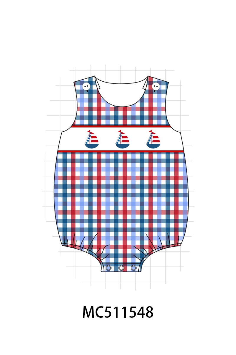 ETA May PO75 Red Patriotic sailboat embroidery gingham collection