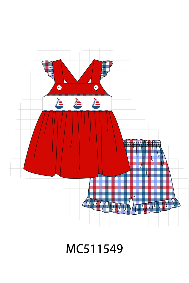 ETA May PO75 Red Patriotic sailboat embroidery gingham collection