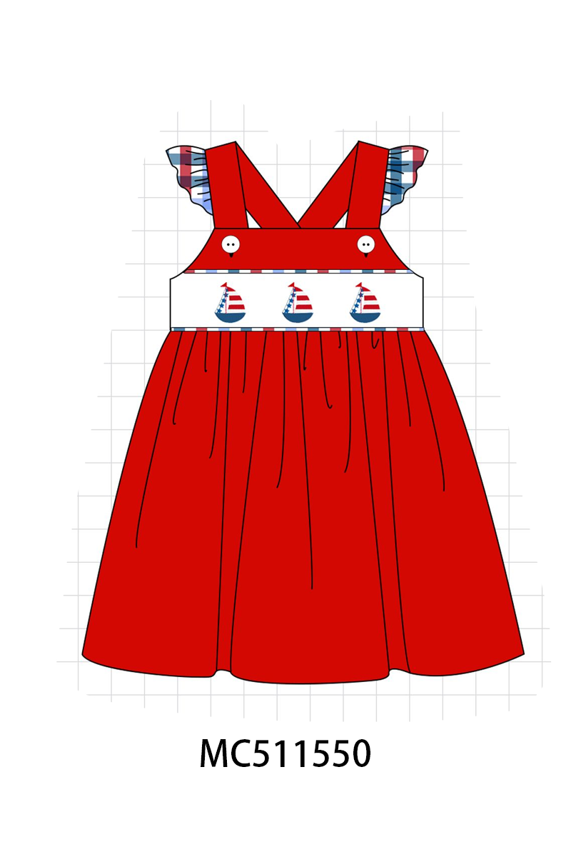 ETA May PO75 Red Patriotic sailboat embroidery gingham collection