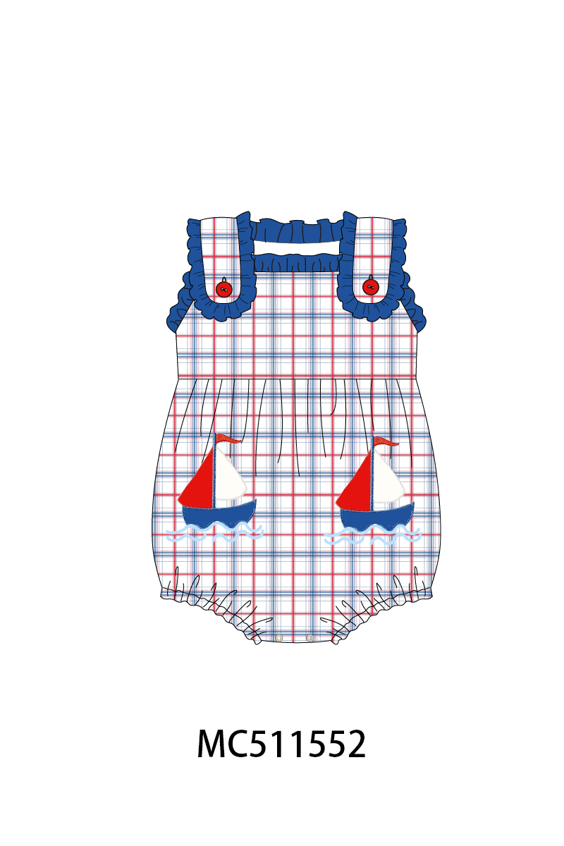 ETA May PO75 Blue sailboat applique plaid collection
