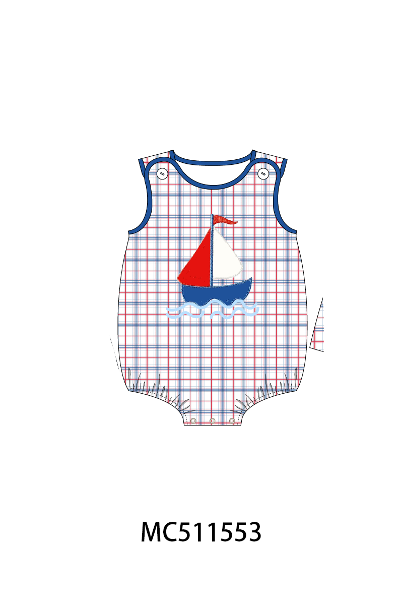 ETA May PO75 Blue sailboat applique plaid collection