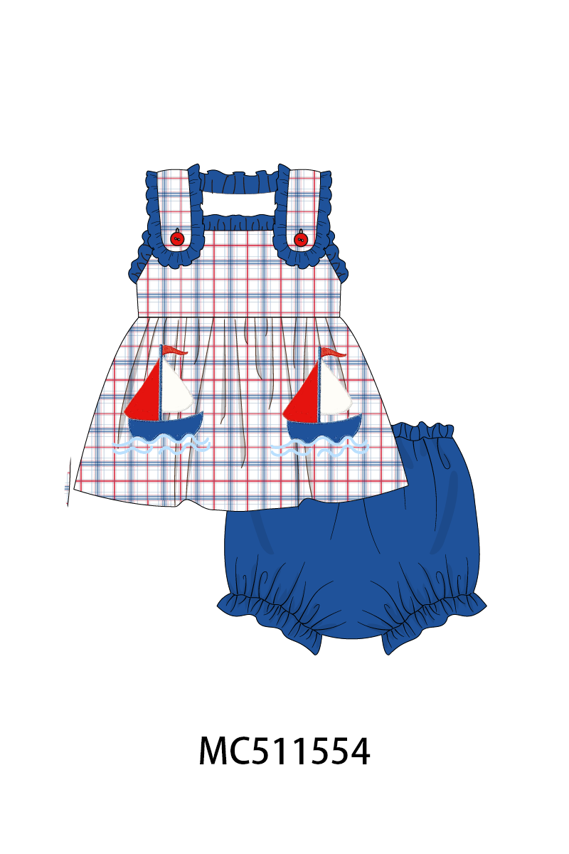 ETA May PO75 Blue sailboat applique plaid collection