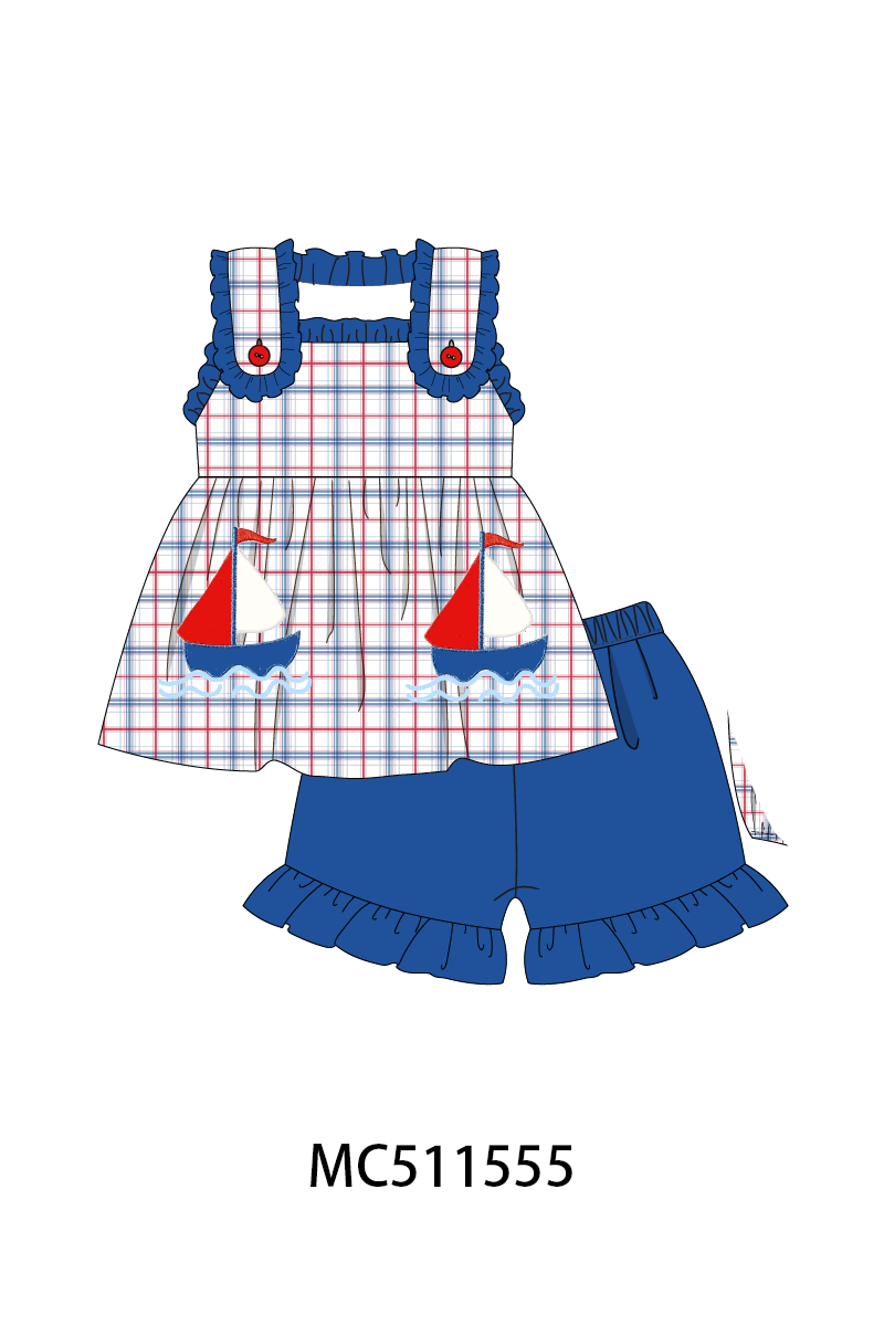 ETA May PO75 Blue sailboat applique plaid collection