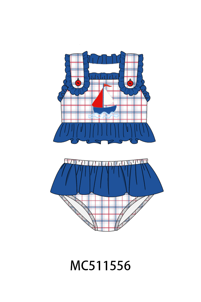 ETA May PO75 Blue sailboat applique plaid collection