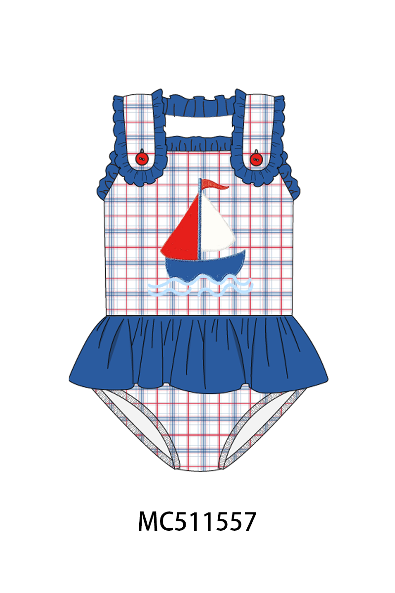 ETA May PO75 Blue sailboat applique plaid collection
