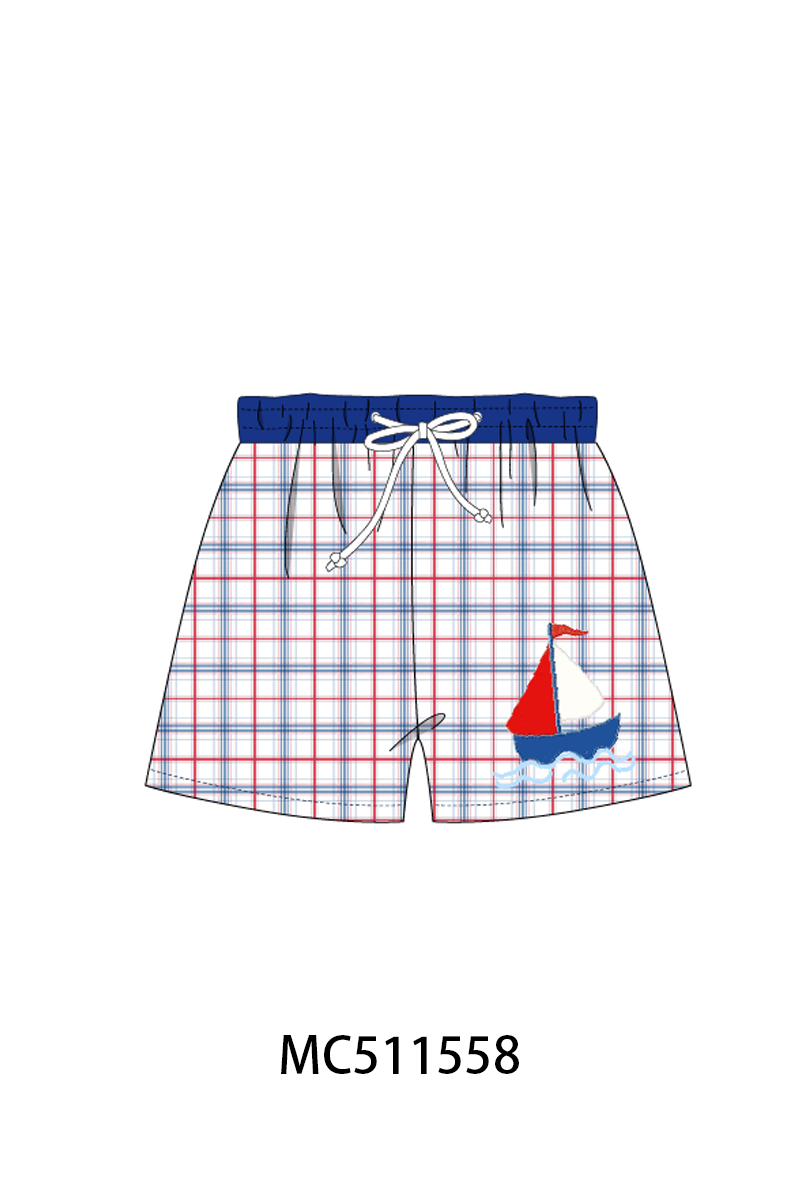 ETA May PO75 Blue sailboat applique plaid collection