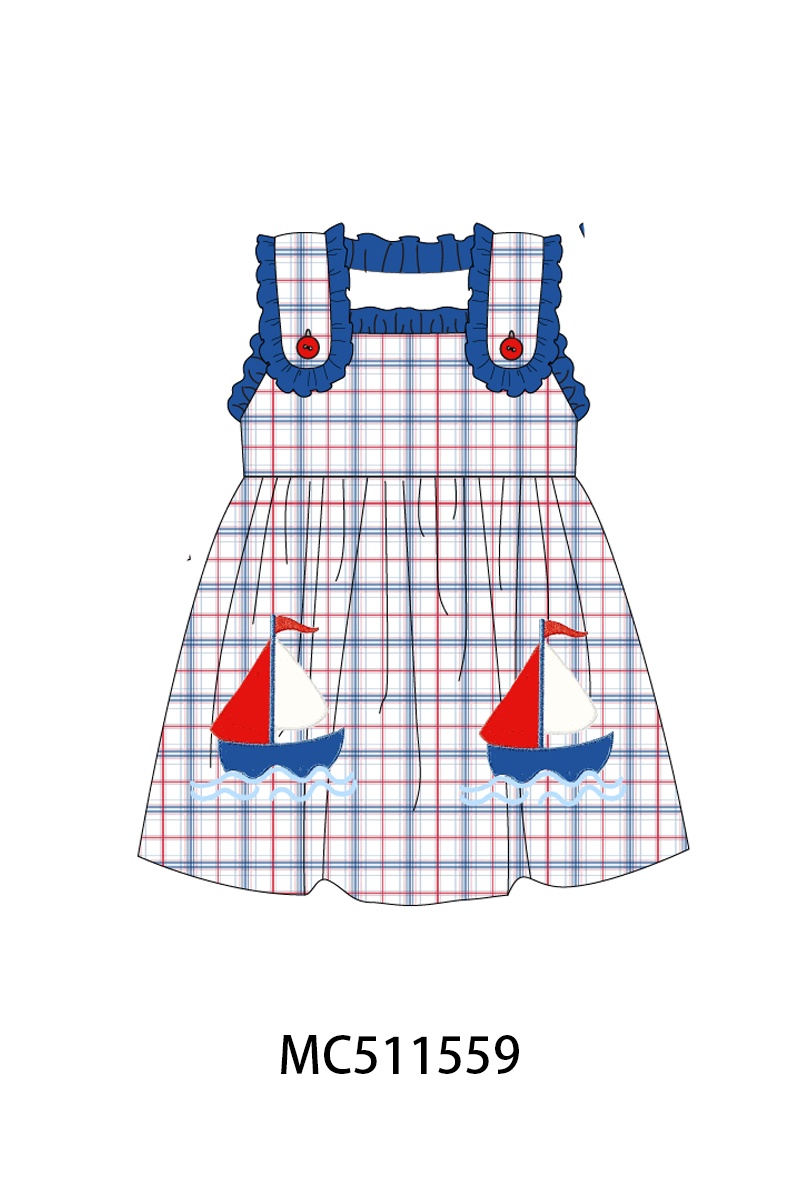 ETA May PO75 Blue sailboat applique plaid collection