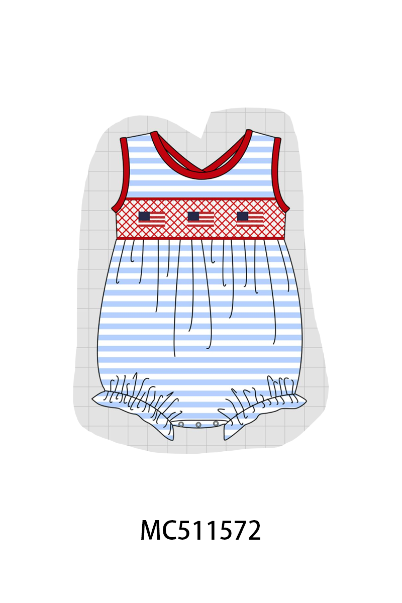 ETA May PO75 Blue stripe Patriotic flag smocked collection