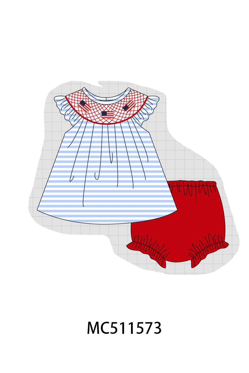 ETA May PO75 Blue stripe Patriotic flag smocked collection